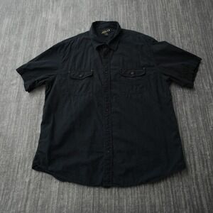 Helix Shirt Men Button Up Black Short Sleeve Pockets Vintage 2XL